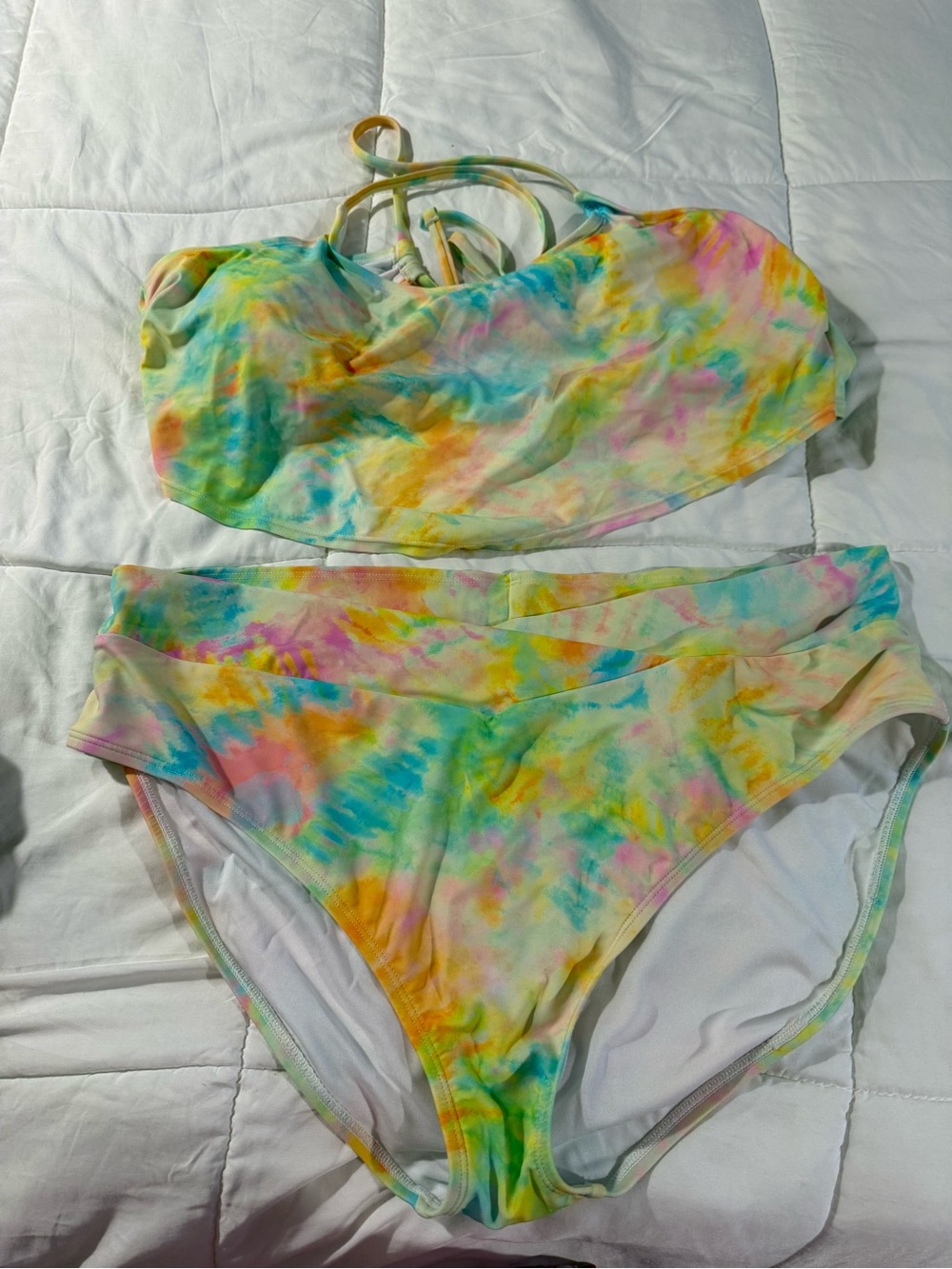 Ninety Tie-Dye Pastel Bikini Set in Yellow, Green, Pink